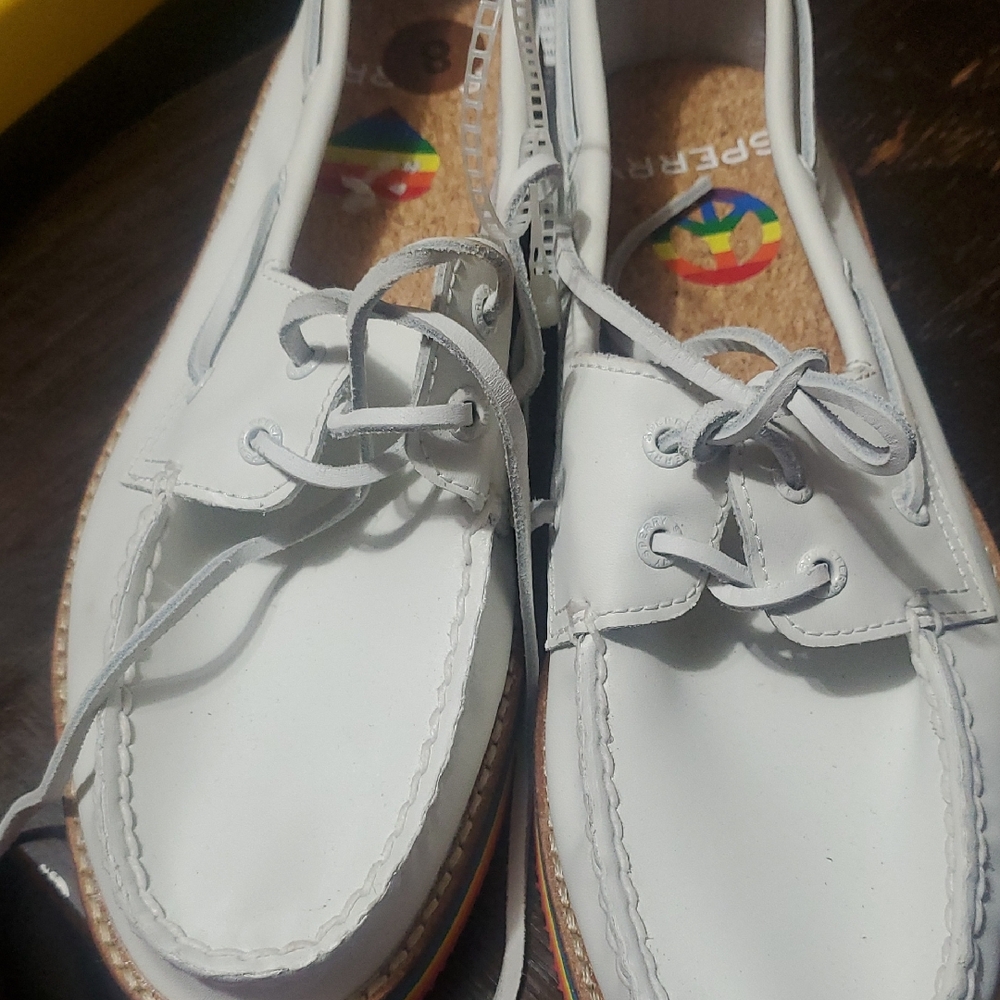 Sperry White Leather Boat Shoes